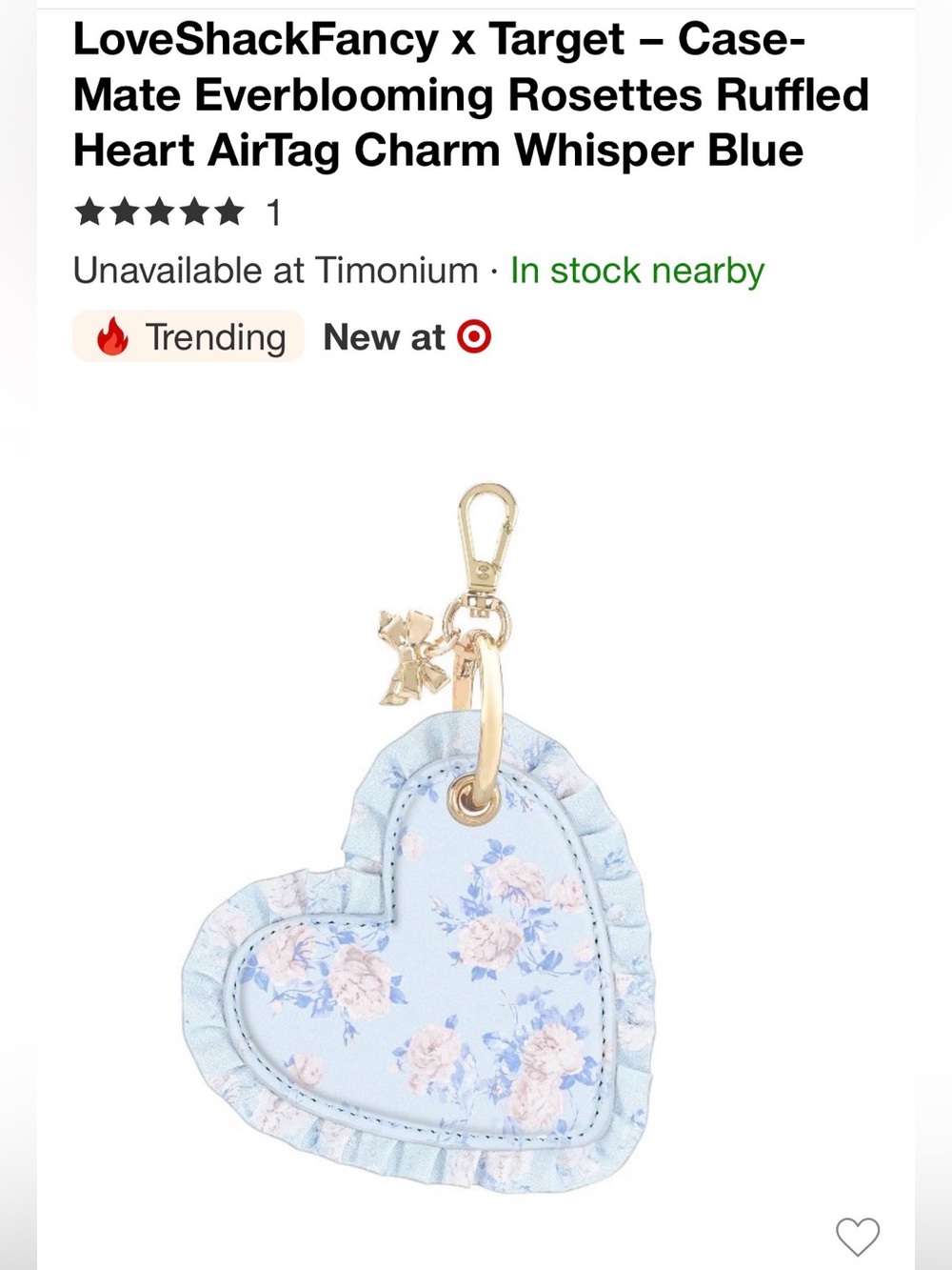 LoveShackFancy x Target Heart AirTag Charm in Whisper Blue with Gold Hardware 💙
